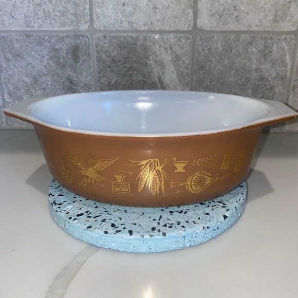 Pyrex Other - Vintage Pyrex Forest Fancies Brown Casserole Dish Gold Pattern Mixing Bowl